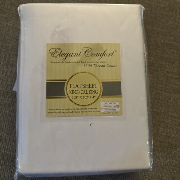 Elegant Comfort 1500 Thread Quality 1-Piece Flat Sheet, Luxury King, White NIP - Picture 1 of 4